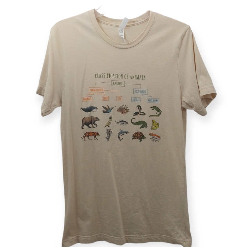 Graphic Tee Classifications of Animals Size Medium Fun Warm Cold Blooded